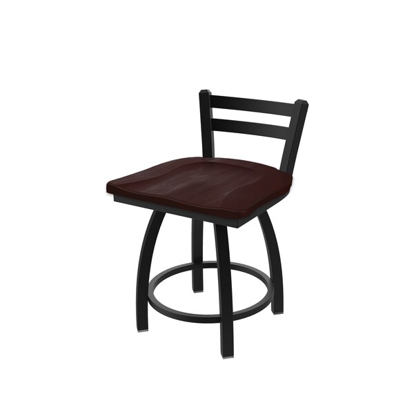 18" Low Back Swivel Vanity Stool, Black Wrinkle, Dark Cherry Maple Seat